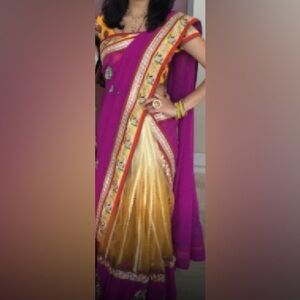 Vibrant Purple and Yellow Sari